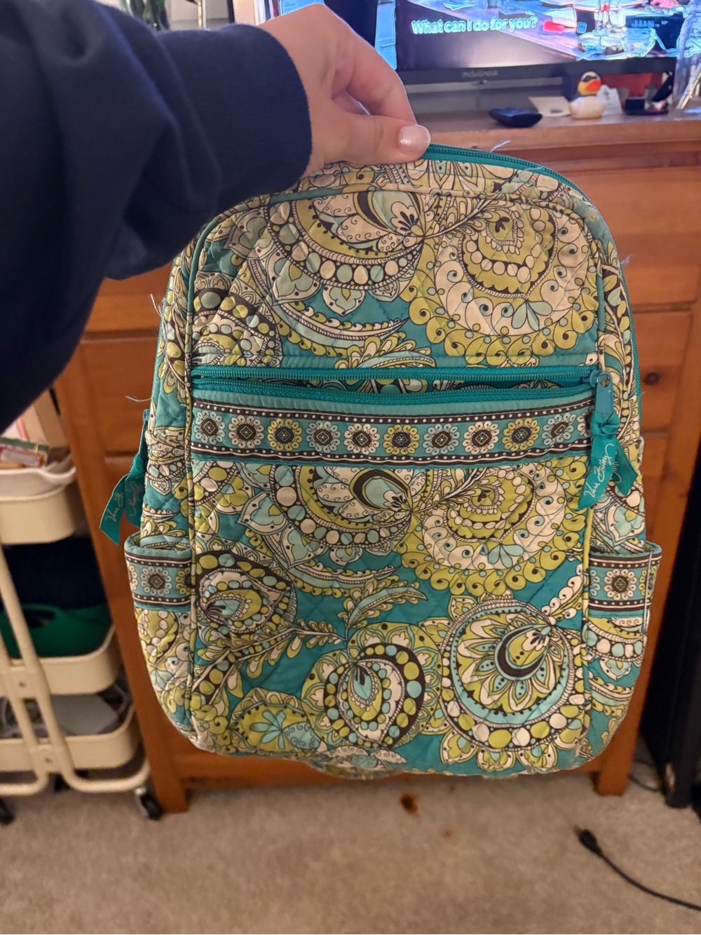 Vera Bradley Teal and Yellow Paisley Quilted Backpack